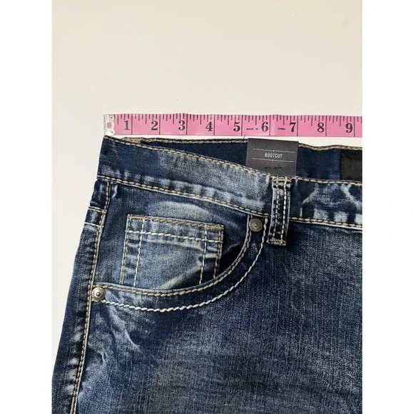 True Luck Mens Bootcut Jeans Flap Pockets Thick Stitch Western Embroidered 38x30 - Picture 7 of 16